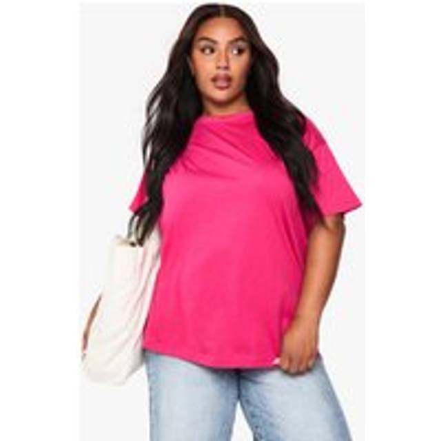 Womens Boohoo Basics Plus Super Oversized Crew Neck Basic Cotton T-Shirt - Pink - 18, Pink