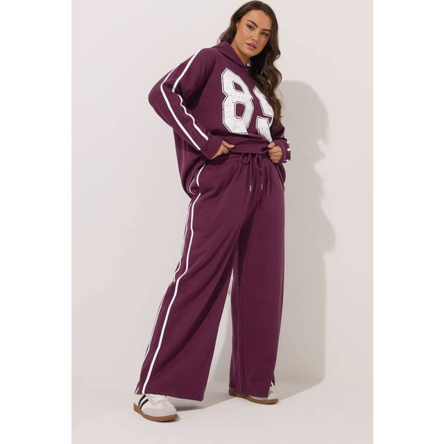 Yours Curve Burgundy Red Side Stripe Wide Leg Joggers, Women's Curve & Plus Size, Yours - 16