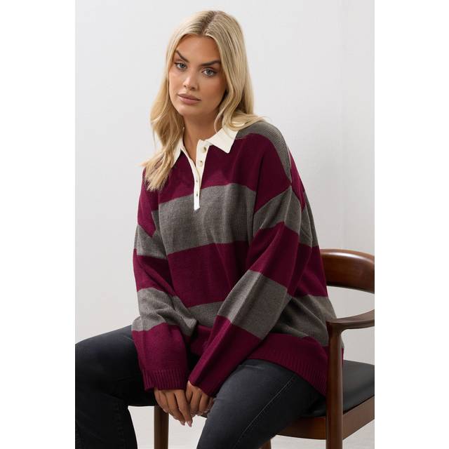 Yours Plus Size Red Stripe Rugby Collar Jumper Size 14-16