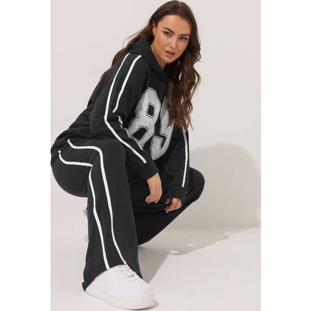 Yours Curve Black Wide Leg Side Stripe Joggers, Women's Curve & Plus Size, Yours - 22-24