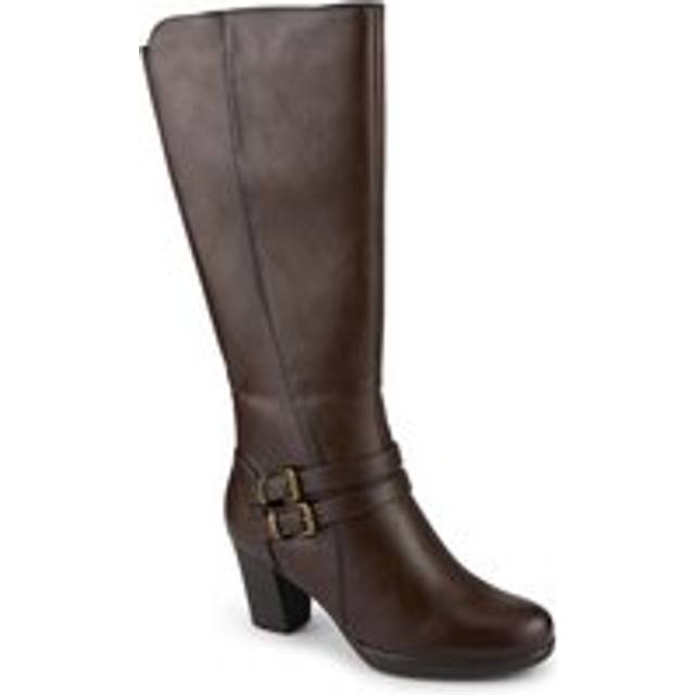Heeled Calf-Stretch Long Boots - Brown - 4