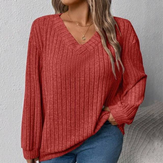 SHEIN Plus Size Women Loose V-Neck Gray Wide Ribbed Casual Pullover Sweatshirt Outfits, Autumn/Winter For New Year Clothes  Fall Outfit