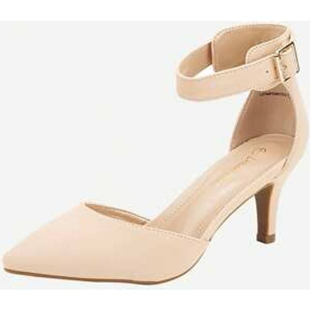 SHEIN Womens Court Shoes Pointed Toe Low Kitten Heel Ladies Pumps Ankle Strap Dress Sandals