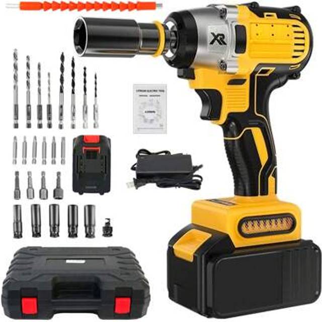 SHEIN Cordless Impact Wrench, 1/2&#34; Brushless Power Impact Gun, 2800RPM Electric Wrench, Max Torque 280Ft-Lbs (380N.M) With 4 Sockets, 12PCS Screwdriver Bits