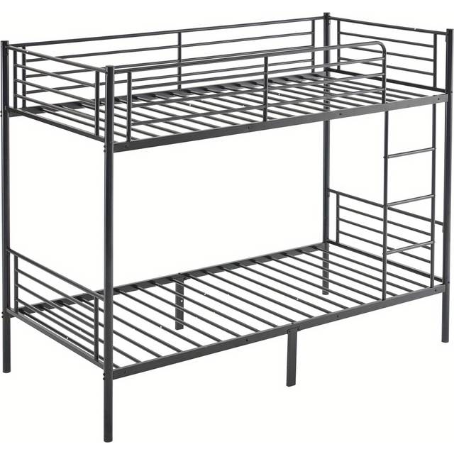 TEMU Sturdy Modern Metal Bunk Bed With Safety Ladder & Full - Space-saving Design, Black, 78x37.8x65 Inches, 18 Slats, Upper Mattress 400 Lbs, Lower Mattress 600 Lbs, Easy Assembly, No Tools Required