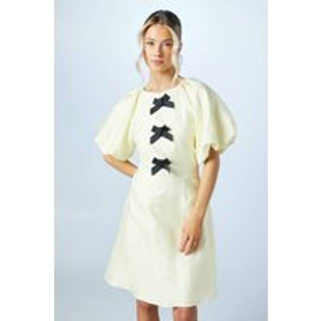 Teen Velvet Bow Jacquard Mini Dress - Lemon - 9-10 Years