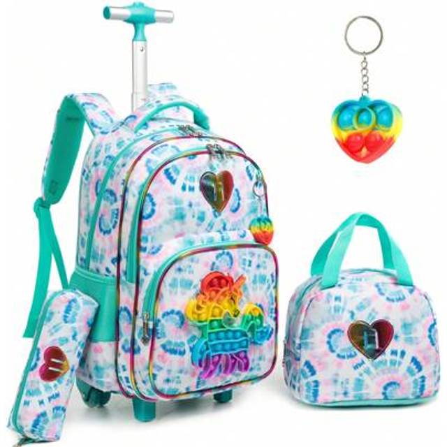 SHEIN 3PCS Cute Love Rolling Backpak For Girls Backpack For Primary School Backpack With Lunch Bag And Pen Bag The Best Gift For Girls Back To School