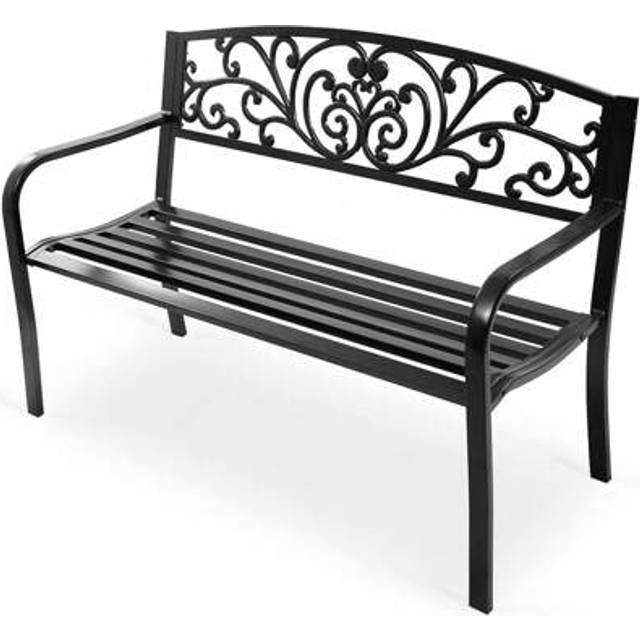 SHEIN Outdoor Vines Pattern Love Seat Garden Bench Patio Park Bench Black
