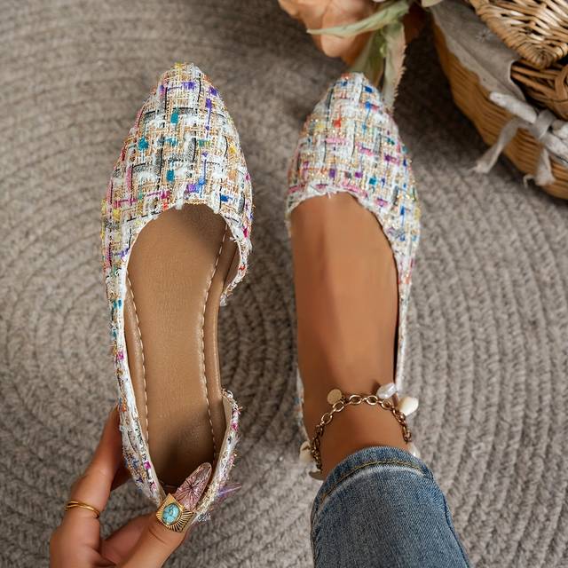 TEMU Elegant French-inspired Pointed Toe Flats With Side Cutouts, Fabric Upper & Rubber Sole - Women's Ballet Shoes, -on Design, Pointed Toe Flats