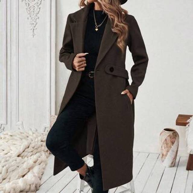 Chiquease Halloween Winter Coat Autumn/Winter Fashion Notched Collar Camel Color Belted Overcoat Fall Cloth For Women