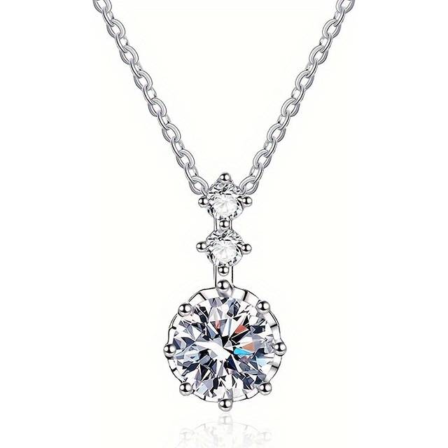 TEMU S925 Sterling Silver Women's Necklace Personality, Versatile, Light Luxury, 1ct Moissanite Clavicle Chain, For Trade Weight: 2.2g