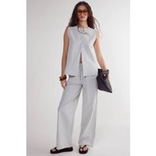 Nasty Gal Women's Stripe Straight Leg Pant in Ecru | Size: 10