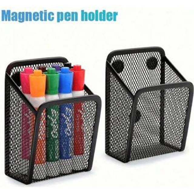 SHEIN 1pc Black Magnetic Mesh Pen Holder, Metal Iron Mesh Pen Holder, Square Minimalist Miscellaneous Storage Ferromagnetic Pen Holder, Strong Magnet For Wh