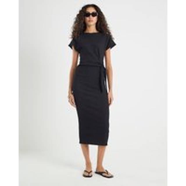 River Island Womens Black Textured Tie Waist Midi Dress - XS