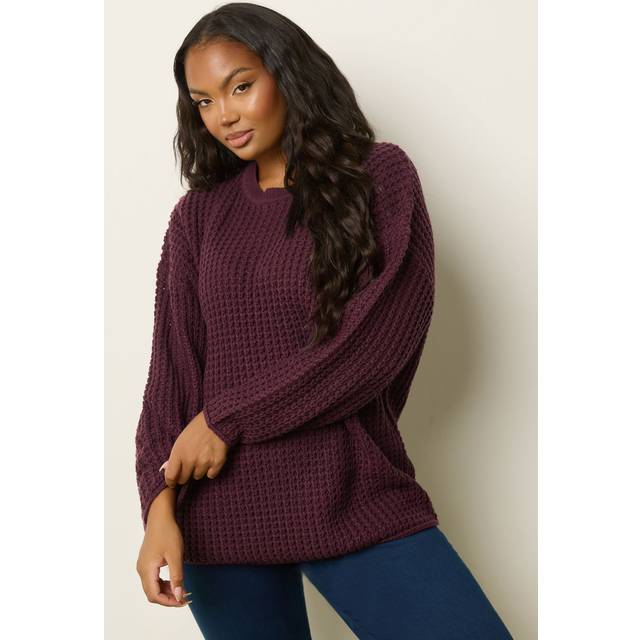 Yours Plus Size Burgundy Red Waffle Knit Jumper Size 22-24