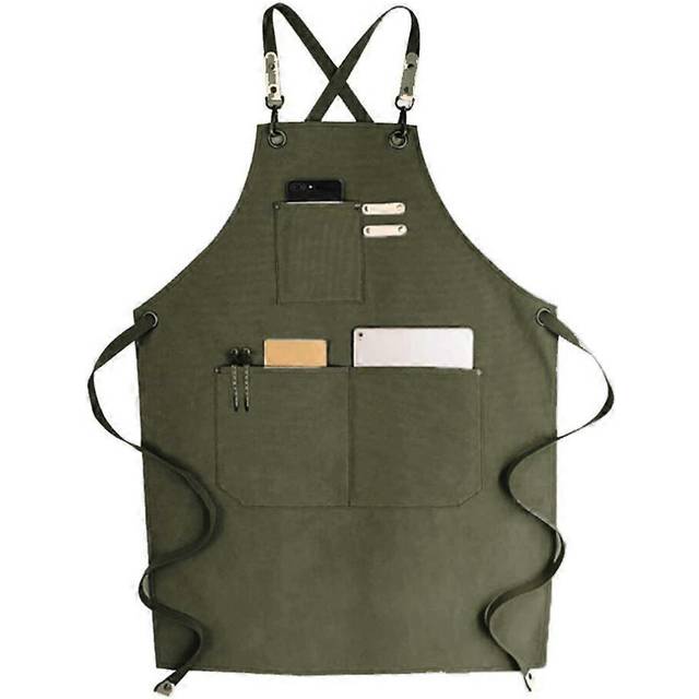 (As show, One size) Denim Bib Apron, Adjustable Jean Aprons with Pocket & Cross-Back Straps for Salon Barber Hairdressers