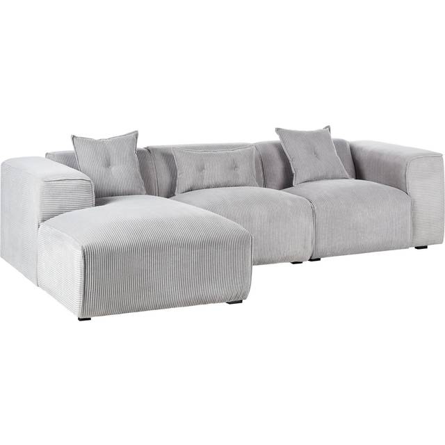 Beliani Corner Sofa 3 Seater Dolva Corduroy Light Grey Right Hand - One Size