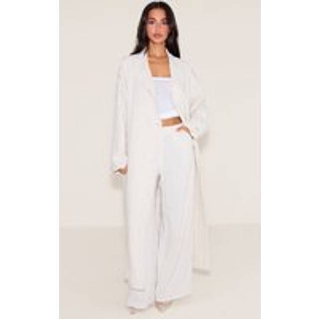 Petite Stone Oversized Linen Look Maxi Trench Coat, White - 6