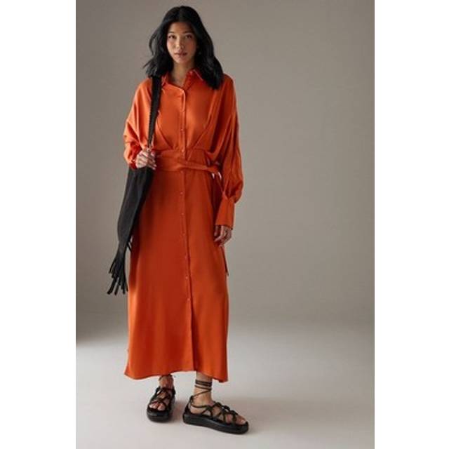 Warehouse Orange Midi Dress Womens Daywear Dresses