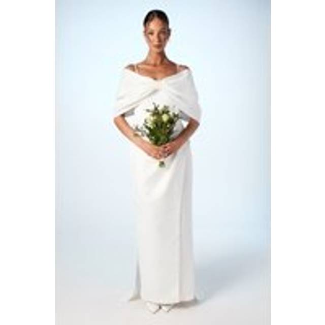 Bardot Satin Wedding Dress With Bow Back Detail - Ivory - 8