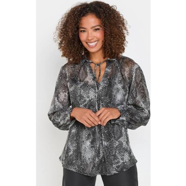 M&Co Black & White Snake Print Frill Collar Blouse 20 M&Co Womens