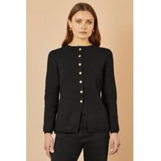 Black Knitted Fitted Button Down Peplum Cardigan - L
