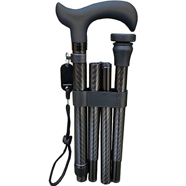 Deluxe Carbon Fibre 4-Part Folding Adjustable Walking Stick Cane for Men, Ladies and Women with Soft Grip Handle - 33.5â to 37.5â