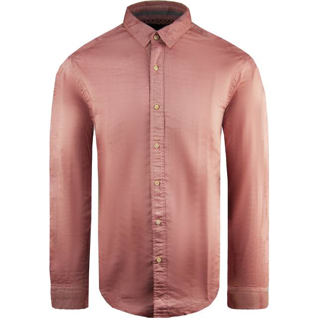 Scotch & Soda Slim Long Sleeve Plain Pink Mens Cotton Shirt - Size Medium