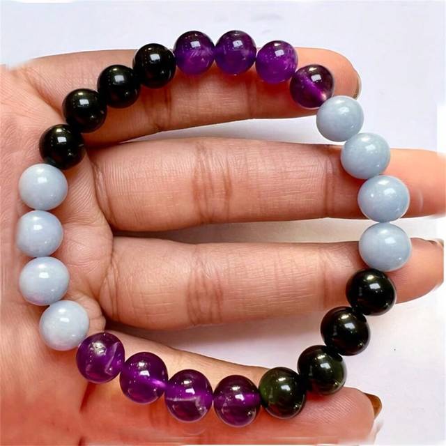 (L0398) Amethyst Aquamarine Natural Energy Stone Bead Bracelet for Women, High-End Ins Style Jewelry
