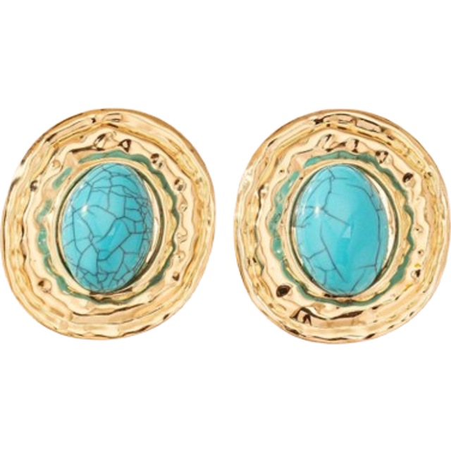 SHEIN 1 Pair Geometric Textured Oval Shape Inlaid Ellipse Pearl Pendant Retro Elegant Earrings For Women