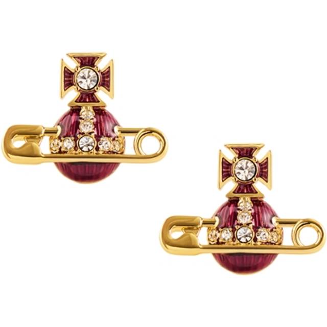 Vivienne Westwood Gold Kitty Amethyst Enamel Safety Pin Studs - Gold