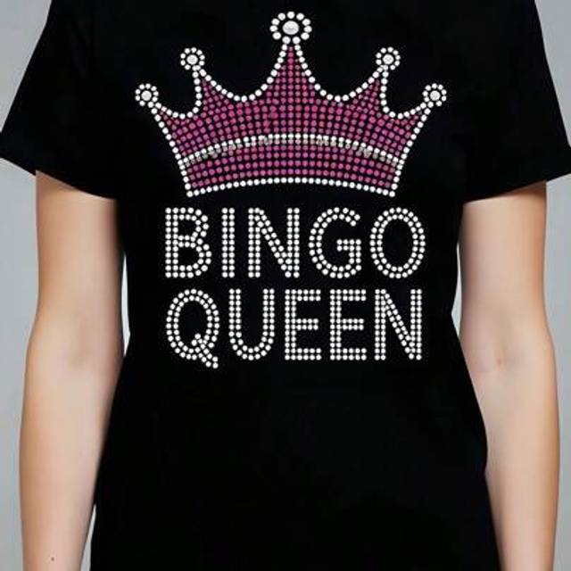 SHEIN Bingo Queen Women&#39;s 180g Cotton Black T-Shirt With Rhinestone Crown Print, Stylish Crew Neck Short Sleeve Casual Top For  Ladies - Perfect For Party A