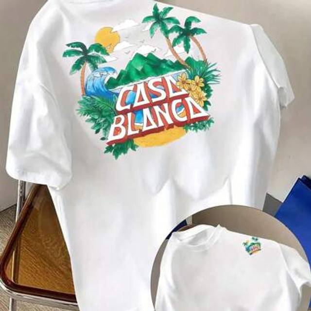 SHEIN A Men&#39;s T-Shirt With Cartoon Pattern Of Architectural Scenery Printed On Both Sides, Summer Casual Weight 180g Soft Pure Cotton Fabric! Advanced Sense