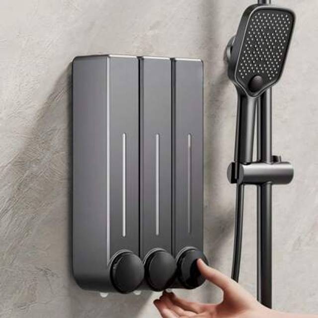 SHEIN 450ml Adhesive-Based No Drill Wall Mount Soap Dispenser - Clear Waterproof Shampoo/Body Wash Dispenser For Bathroom/Shower | Summer Home Upgrade Organ
