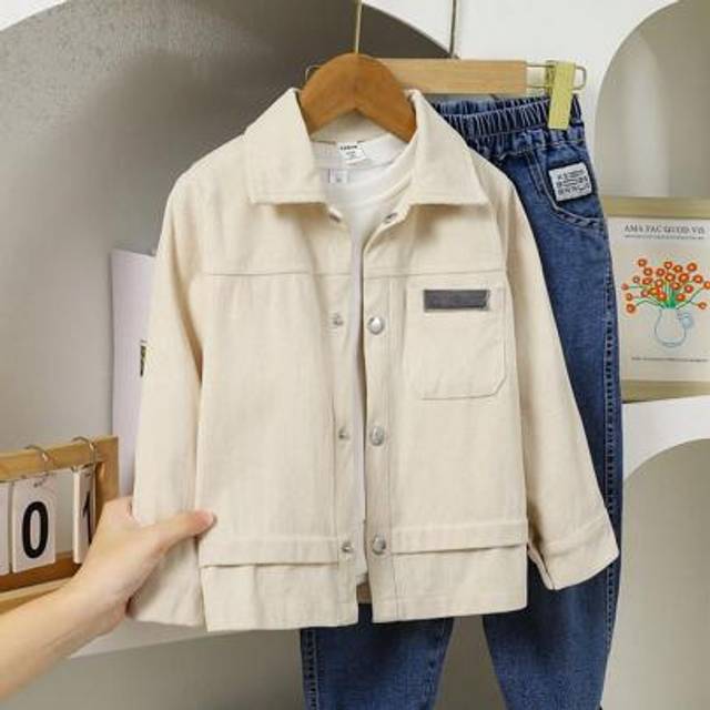 SHEIN Young Boy Corduroy Collar Casual Minimalist Autumn/Winter Jacket, Matching Sibling Set Boys Corduroy Jacket Boys Beige Jacket Boys Button Up Jacket To