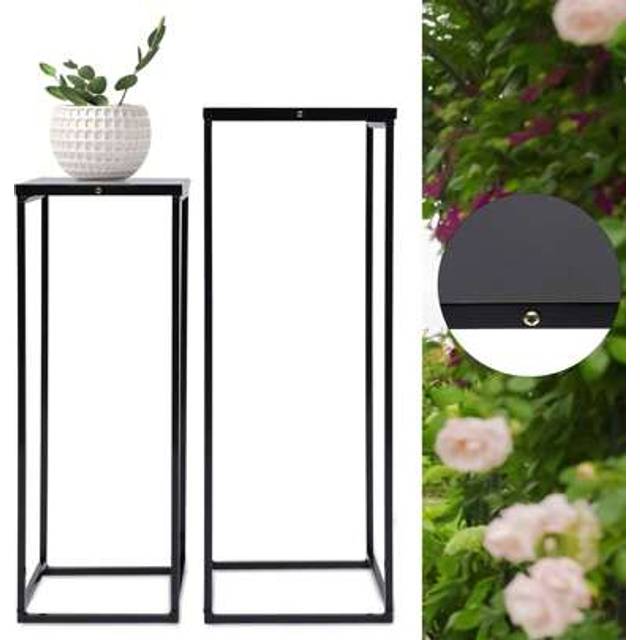 SHEIN Black Set Of 2 Metal Stand Plant Stand High Square Rack Flower Holder Wedding Living Room Patio Garden Party Favors Room Decor Bride