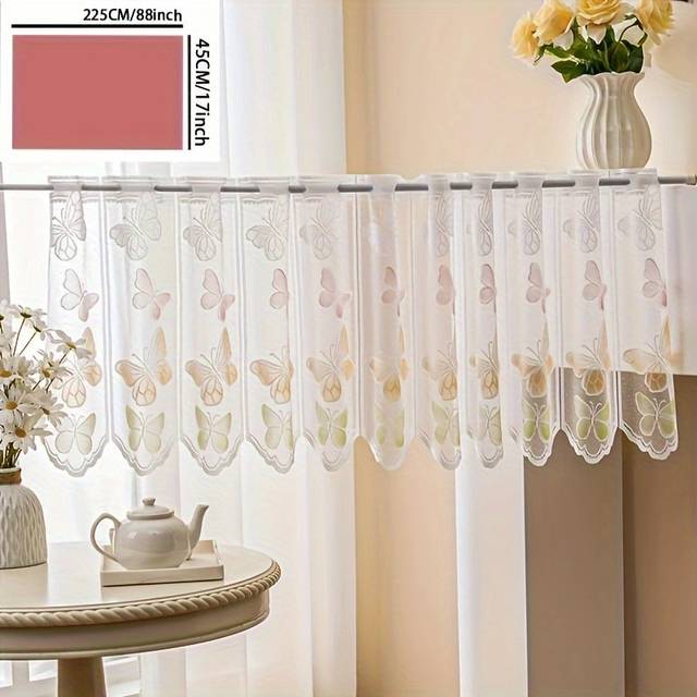 TEMU 1pc Art Deco Print Semi-sheer Curtain, Polyester 100. Rod Pocket Drapes For Rooms, Hand Wash Only, Unlined, , 100-120 Gsm - Coffee , Coffee Shop Decor