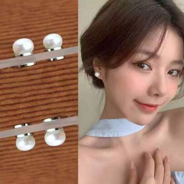 SHEIN 2pcs Pearl Magnetic Clip-On Earrings, No Piercing Ear Studs, Pearl Decoration Earrings, Fashion Accessories Gift