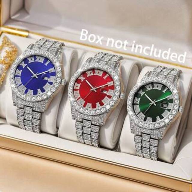 SHEIN Men&#39;s Luxury Watch, Designer Style Rhinestone Alloy Strap Watch, Quartz Movement Calendar Adjustable Clock, Precise Movement Fashion Watch