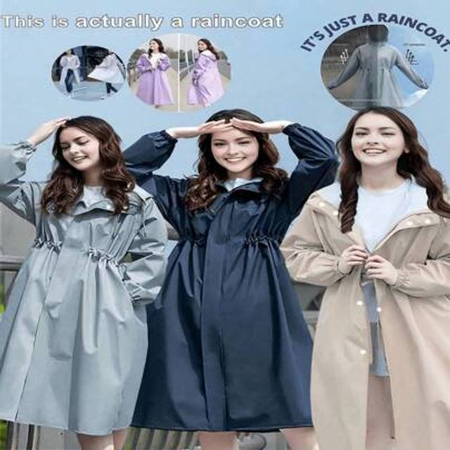 SHEIN Women&#39;s Waterproof Long Rain Jacket With Hooded Windbreaker Lightweight Travel Trench Coats Summer Cooling,Beach,Travel
