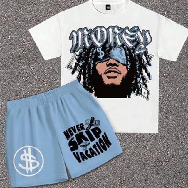 SHEIN Casual Round Neck Tee And Shorts Co-Ord For Boys With Graphic Prints Boys 2 Piece Sets Boys Hip Hop Clothing Money Outfit Drippy Outfits Boy Y2k Cloth