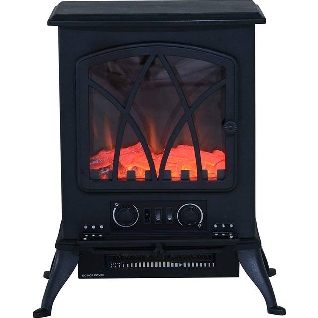 HOMCOM Free Standing Fireplace Flame Effect Electric Heater Log Burning Black