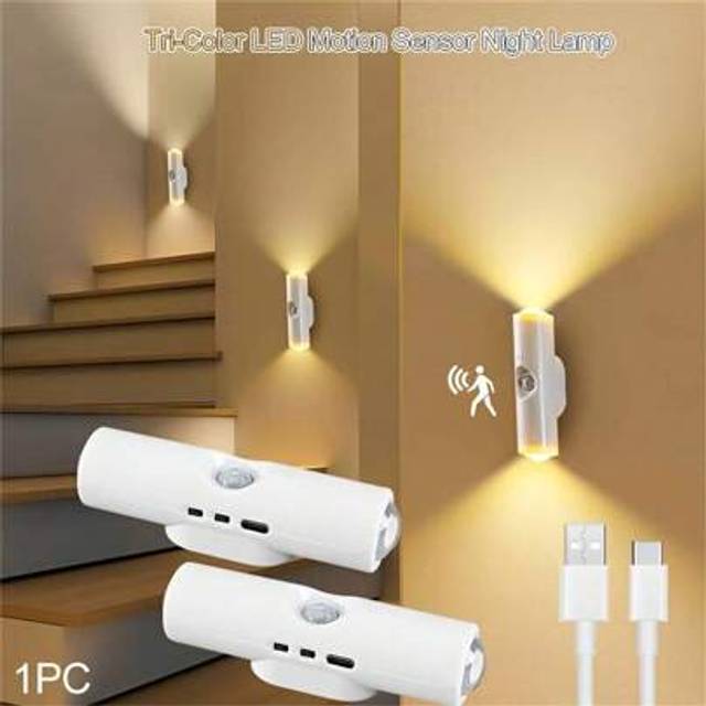 SHEIN 1pc/2pcs/4pcs Rechargeable LED Night Lights, 2 Lamp Heads Wall Light, Dimmable 3 Colors, For Corridor, Bedroom, Staircase, Office(400mAh)