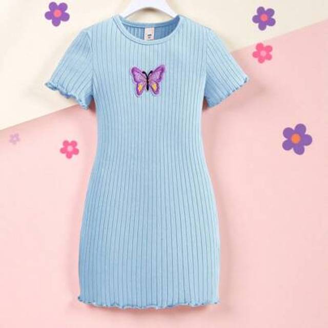 SHEIN Young Girl Toddler Girls&#39; Solid Color Round Neck Bow Decor Fitted Casual Knit Dress, Fall Young Girl Clothes, First Day Of School Outfits, Back To Sch