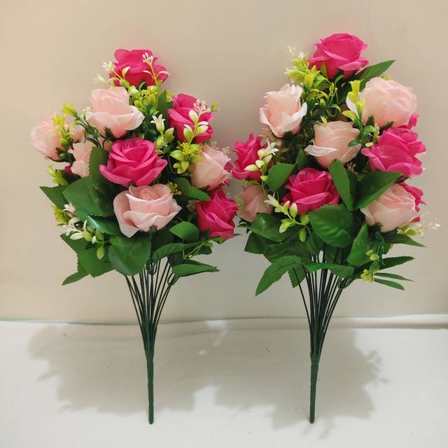 TEMU A Set Of 2 Realistic Artificial Rose Bouquets - Memorial Flowers - Vibrant Multi-pink Emotional For Tombstone Decoration.