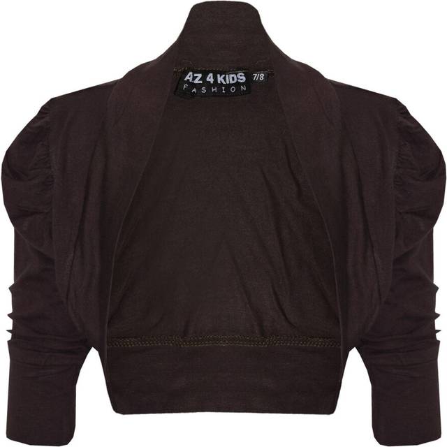 (11-12 Years, Chocolate) New Kids Girls Ruched Sleeve Stylish Shrug Bolero Cropped Cardigan 2-13 Years