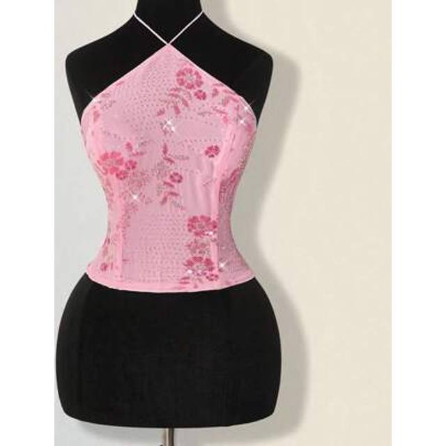 SHEIN Women&#39;s Beaded Homecoming Pink Floral Sequin Elegant Halter Neck Camisole