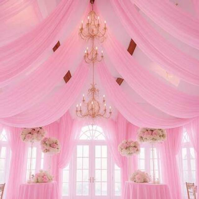 SHEIN 1pc Romantic 393inch Light Pink Sheer Drape Fabric, Long Solid Color Voile Curtain Multipurpose Party Backdrop Veil For Wedding Arch, Home Decoration