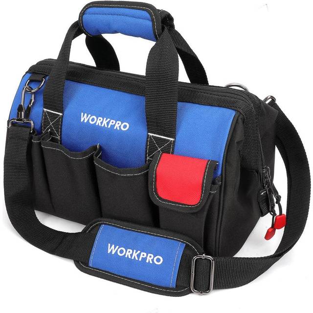 WORKPRO 14-Inch Tool Bag Organiser, Small Tool Bag, Muti-Purpose Wide Open Mouth Tool Storage Bag with Adjustable Shoulder Strap