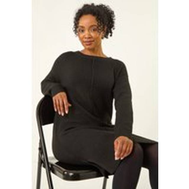 Petite Knitted Pintuck Shift Dress - Black - 14